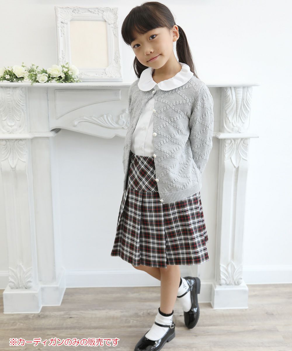 Children's clothing girl diamond pattern knit with pearl buttons knit cardigan heather glass (92) model image whole body