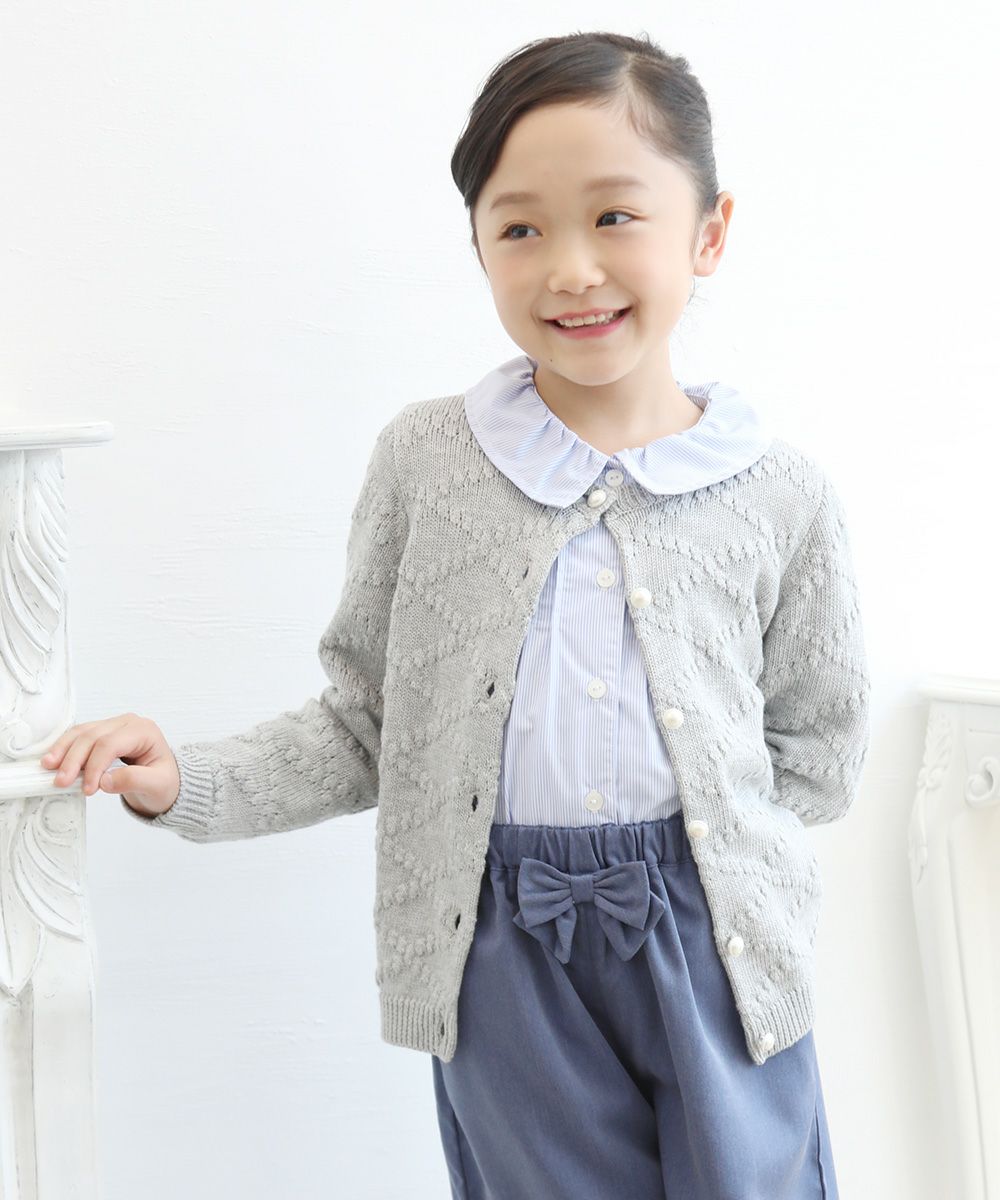 Children's clothing girl diamond pattern knit with pearl buttons knit cardigan heather glass (92) model image 4