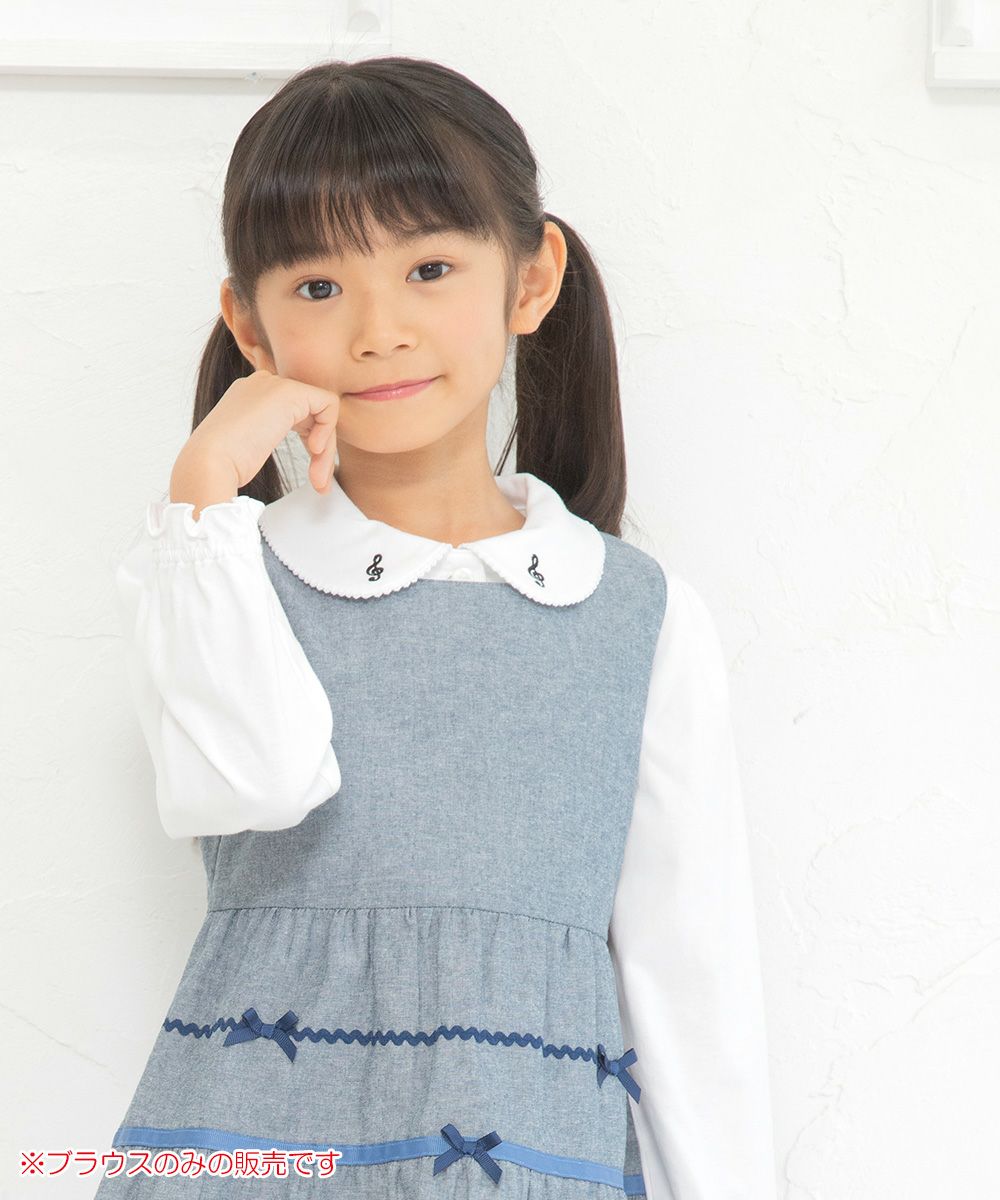 Children's clothing girl 100 % cotton notes blouse white with embroidery collar (01) model image 1