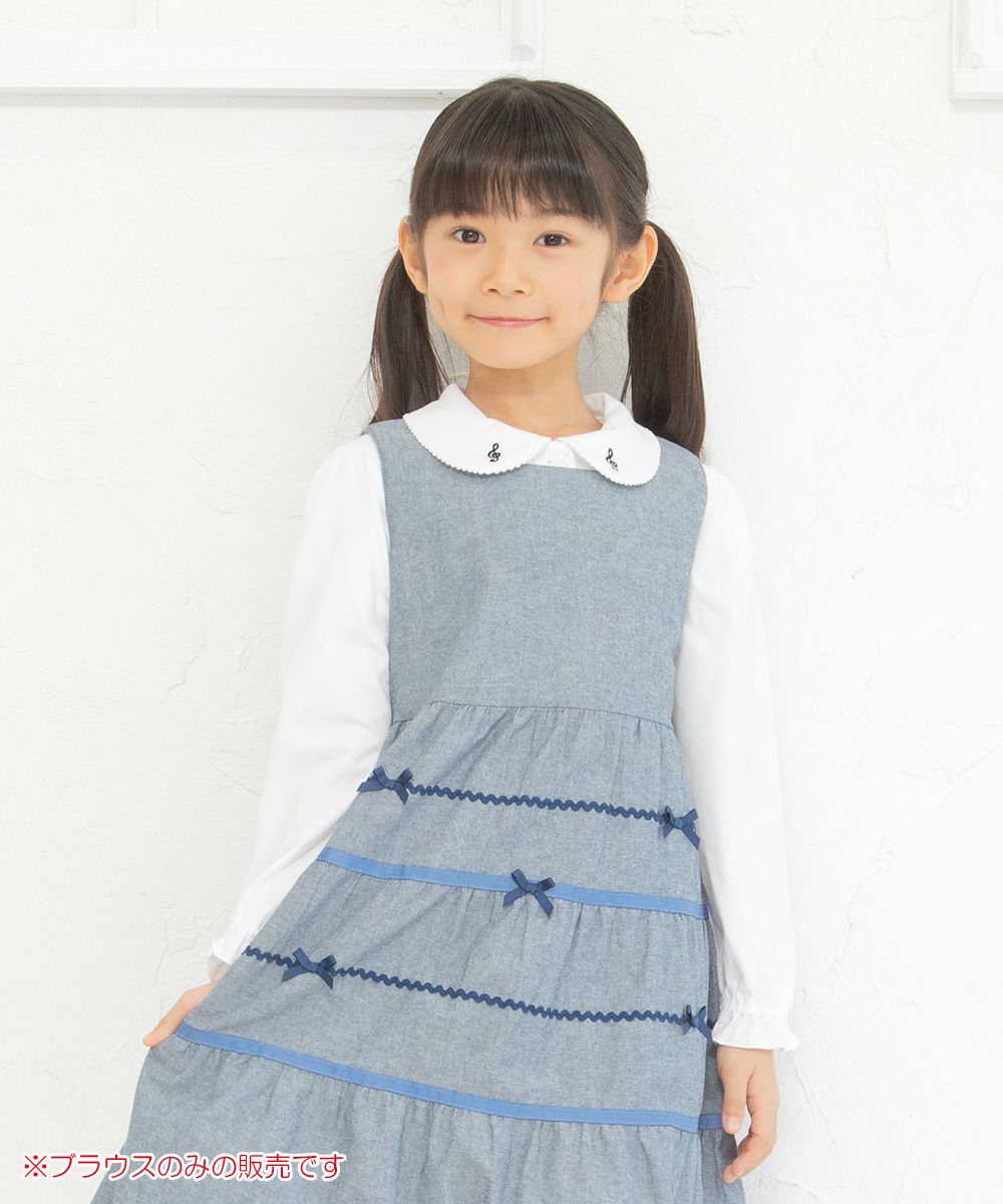 Children's clothing girl 100 % cotton notes blouse white with embroidery collar (01) model image 2