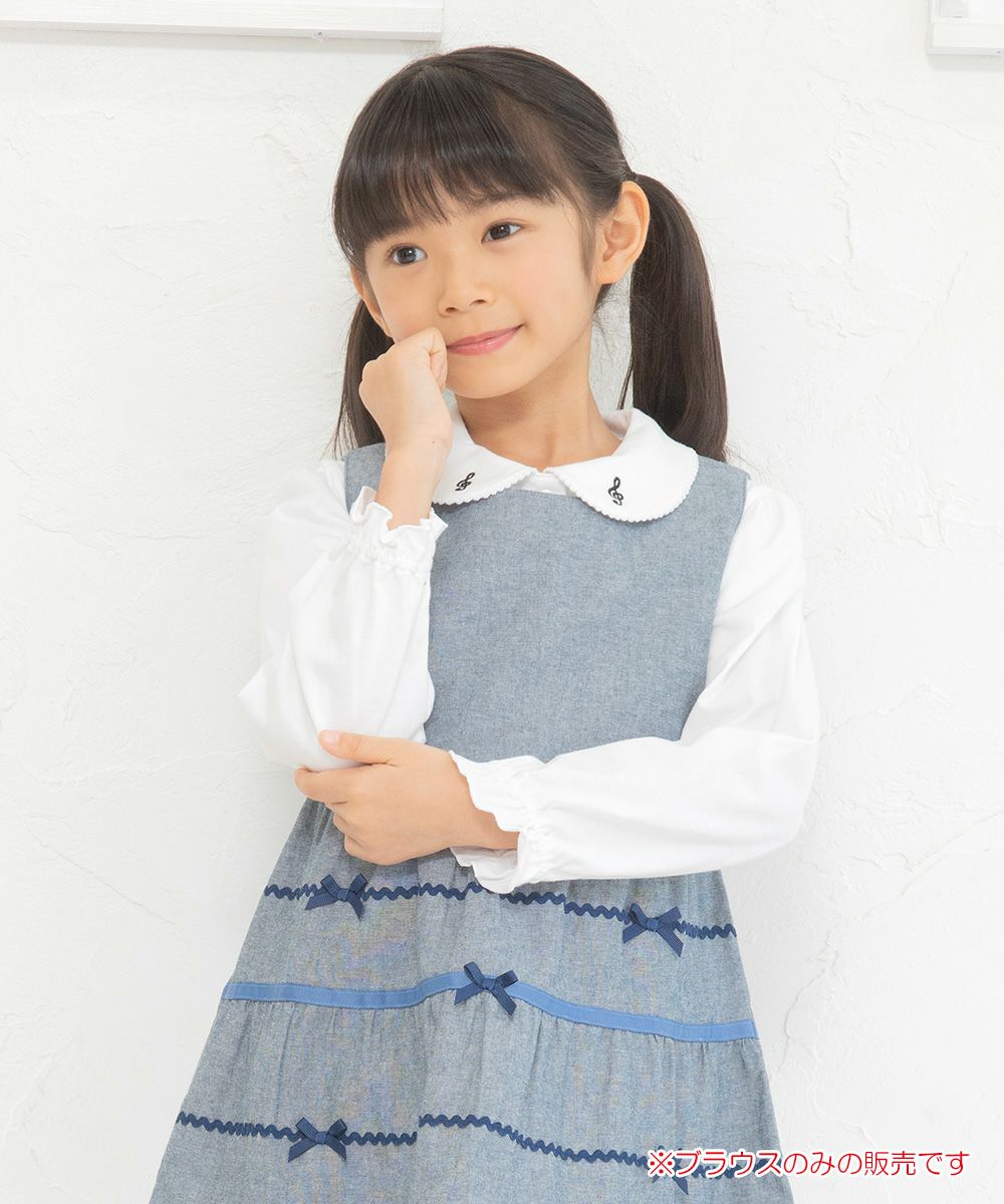 Children's clothing girl 100 % cotton notes blouse white with embroidery collar (01) model image 3