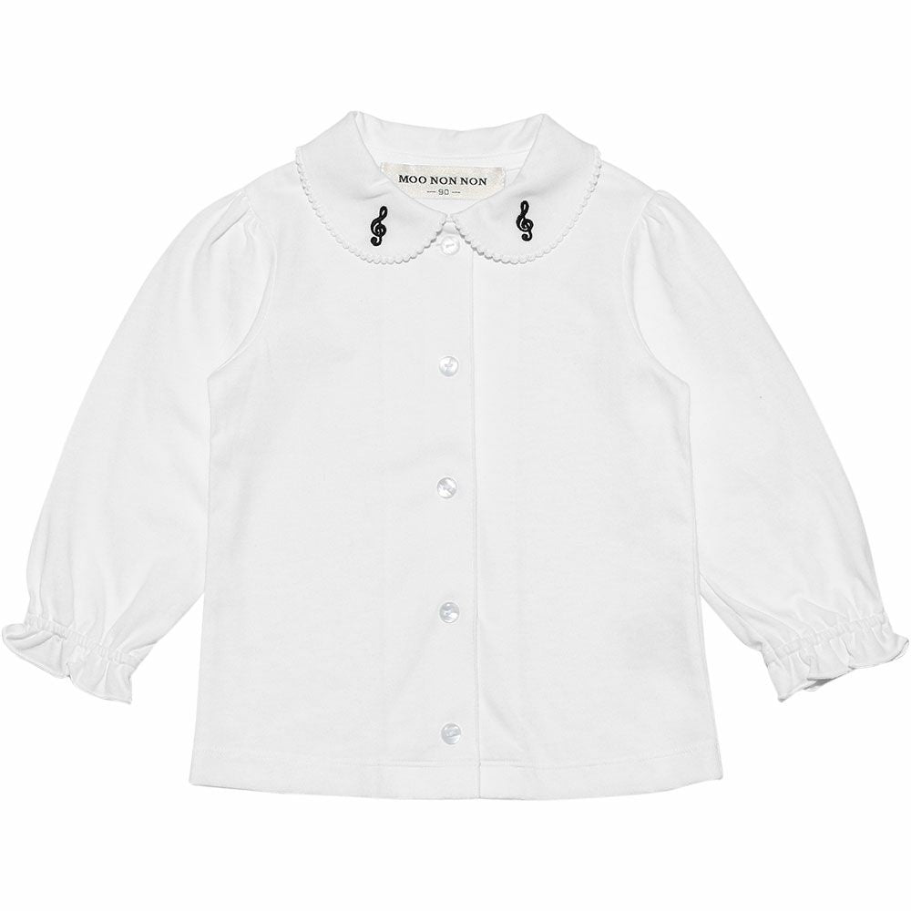 Baby Clothing Girl Baby Size Cotton 100 % Music Blouse White with Embroidery Collar (01) Front