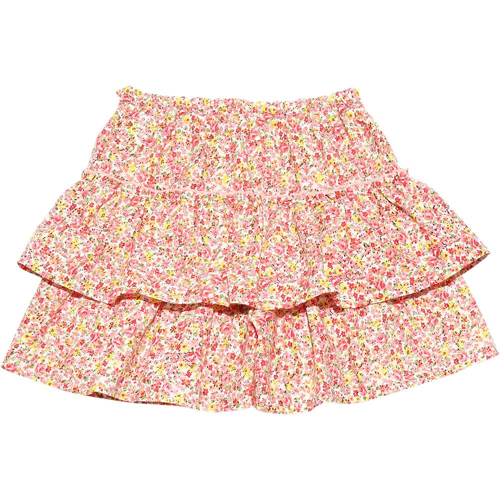 Children's clothing girl flower pattern frillecurot pants pink (02) front