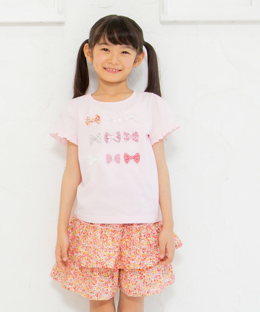 Children's clothing girl flower pattern frillecurot pants pink (02) model image 2
