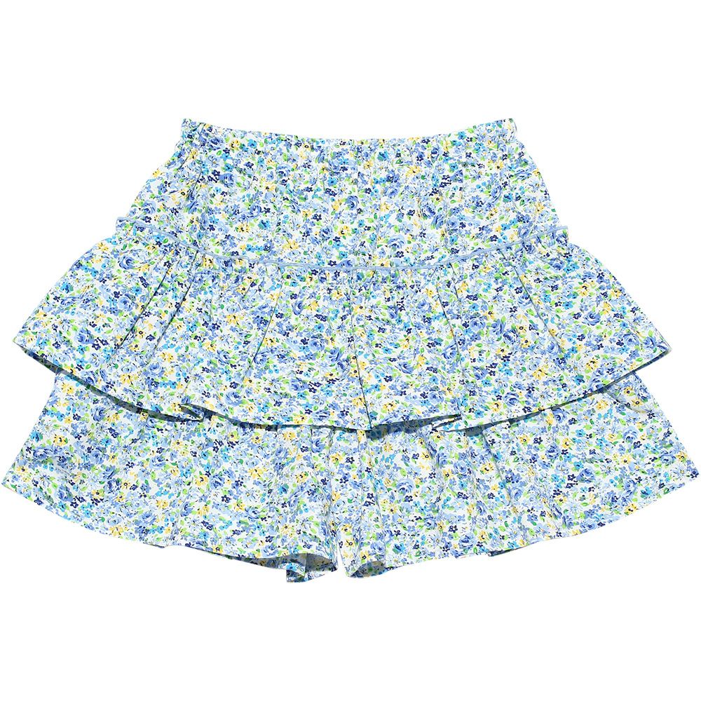Children's clothing girl flower pattern frillecurot pants blue (61) front