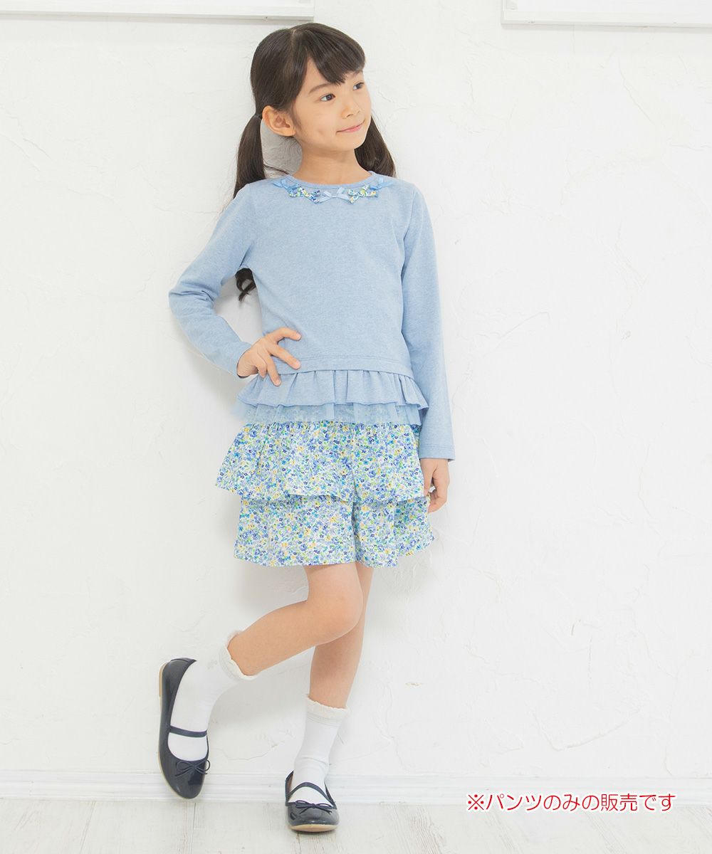 Children's clothing girl flower pattern frillecurot pants blue (61) model image whole body