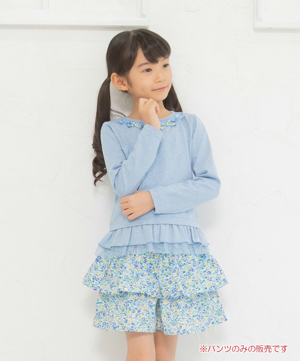 Children's clothing girl flower pattern frillecurot pants blue (61) model image 1