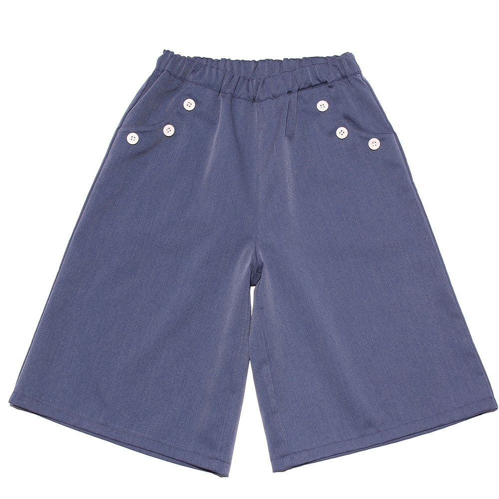 Children's clothing girl decoration button Pocket three-quarter length Gaucho pants navy (06) front