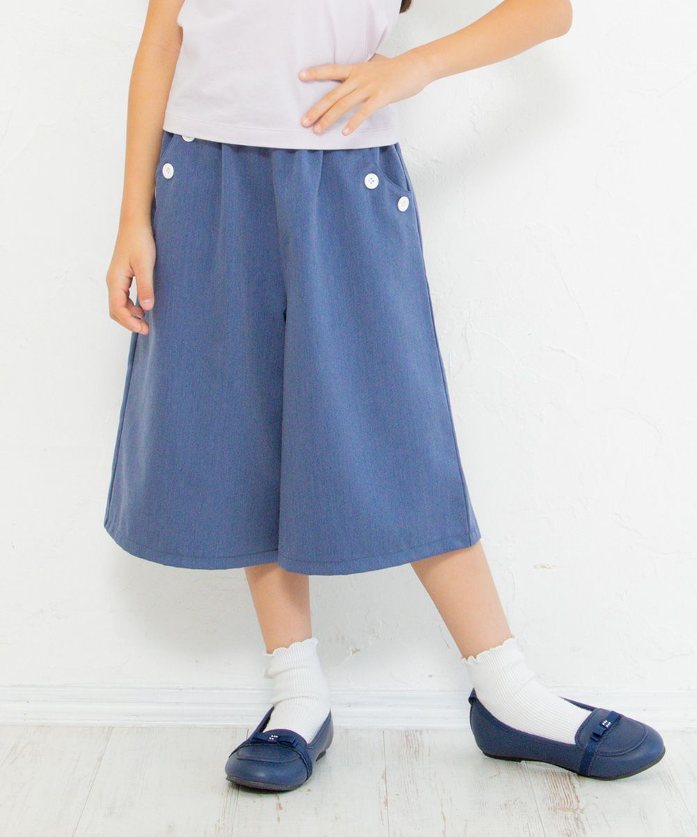 Children's clothing girl decoration button three-quarter length gaucho pants navy (06) model image up