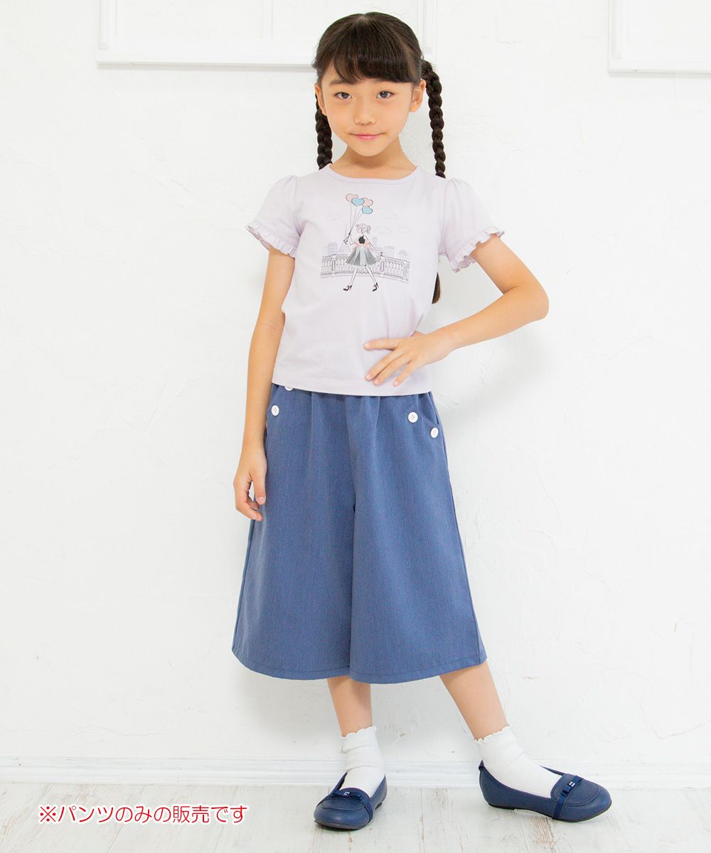 Children's clothing girl decoration button Pocket with button three-quarter length gaucho pants navy (06) model image whole body