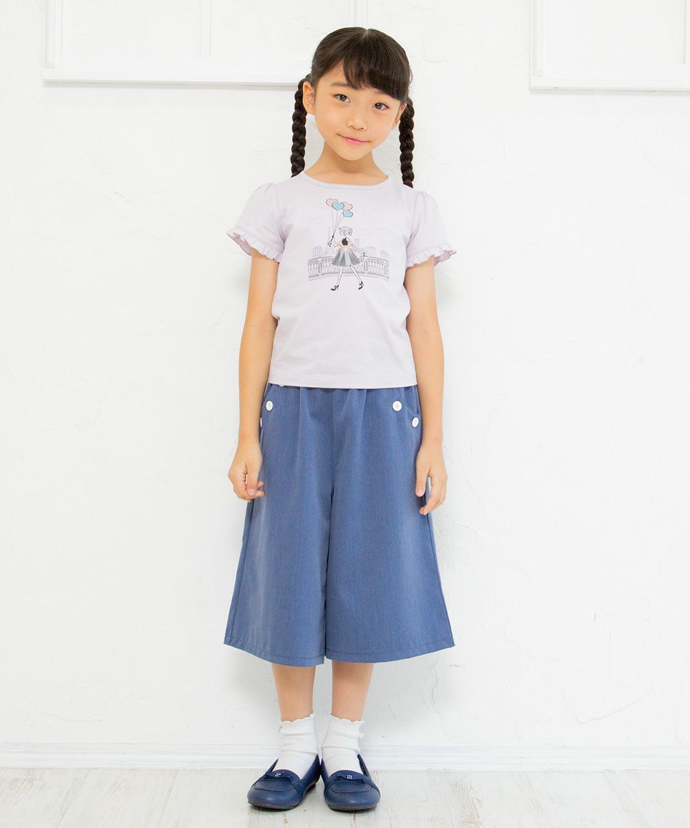 Children's clothing girl decoration button Pocket with button three-quarter length gaucho pants navy (06) model image 2