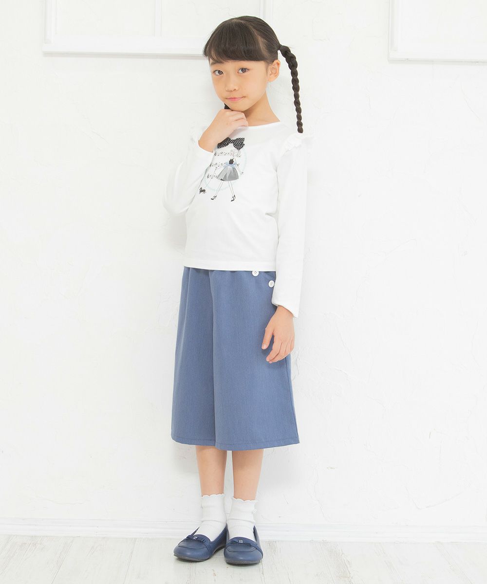 Children's clothing girl decoration button Pocket with button three-quarter length gaucho pants navy (06) model image 4