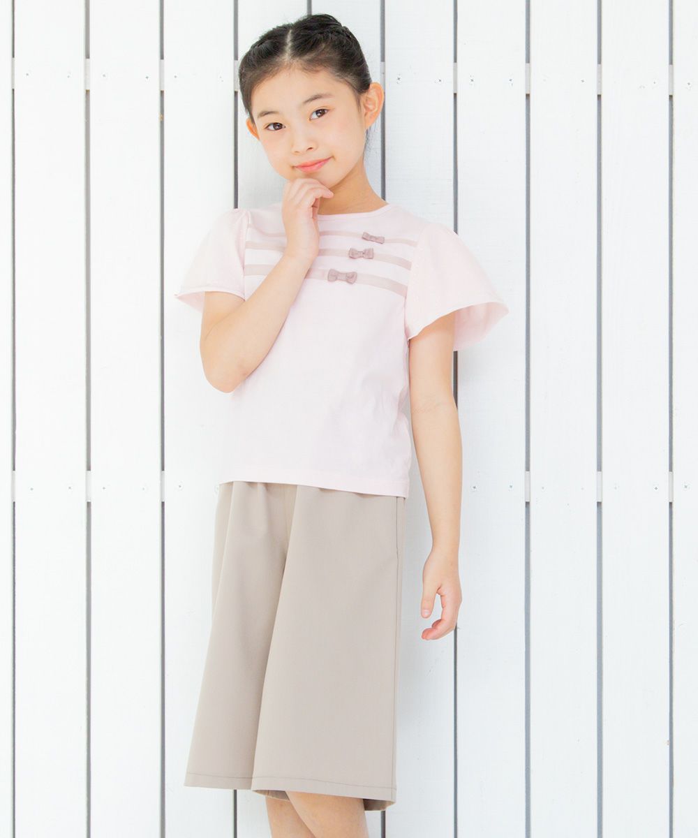 Children's clothing girl decoration button Pocket three-quarter length gaucho pants beige (51) model image 2