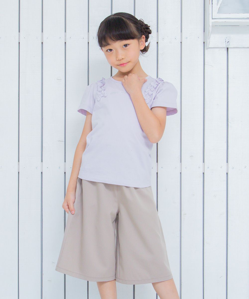 Children's clothing girl decoration button Pocket three-quarter length gaucho pants beige (51) model image 4