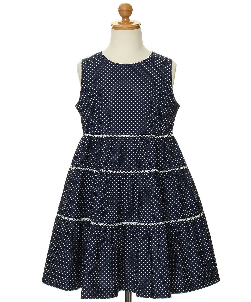 Japanese cotton 100 % dot pattern lace dress Navy torso