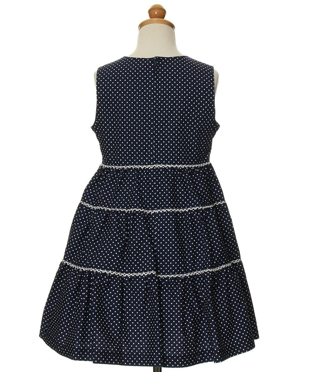 Japanese cotton 100 % dot pattern lace dress Navy torso