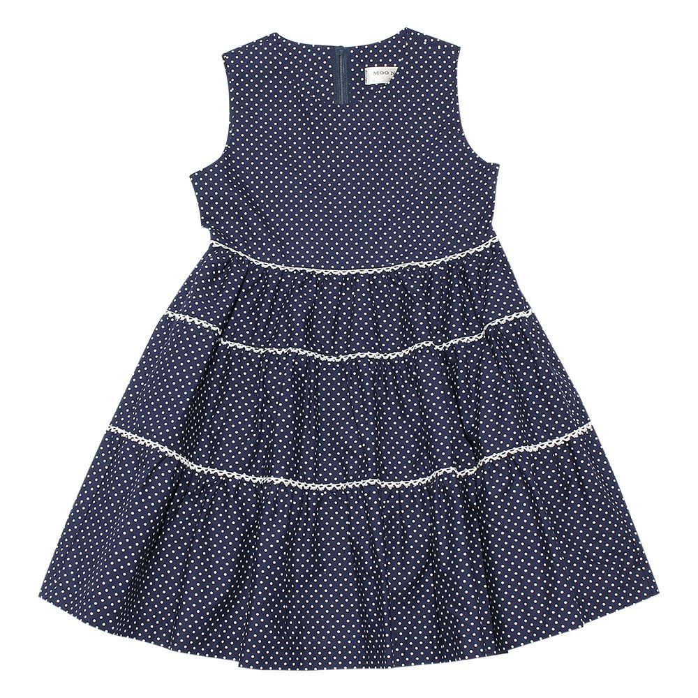 Japanese cotton 100 % dot pattern lace dress Navy front