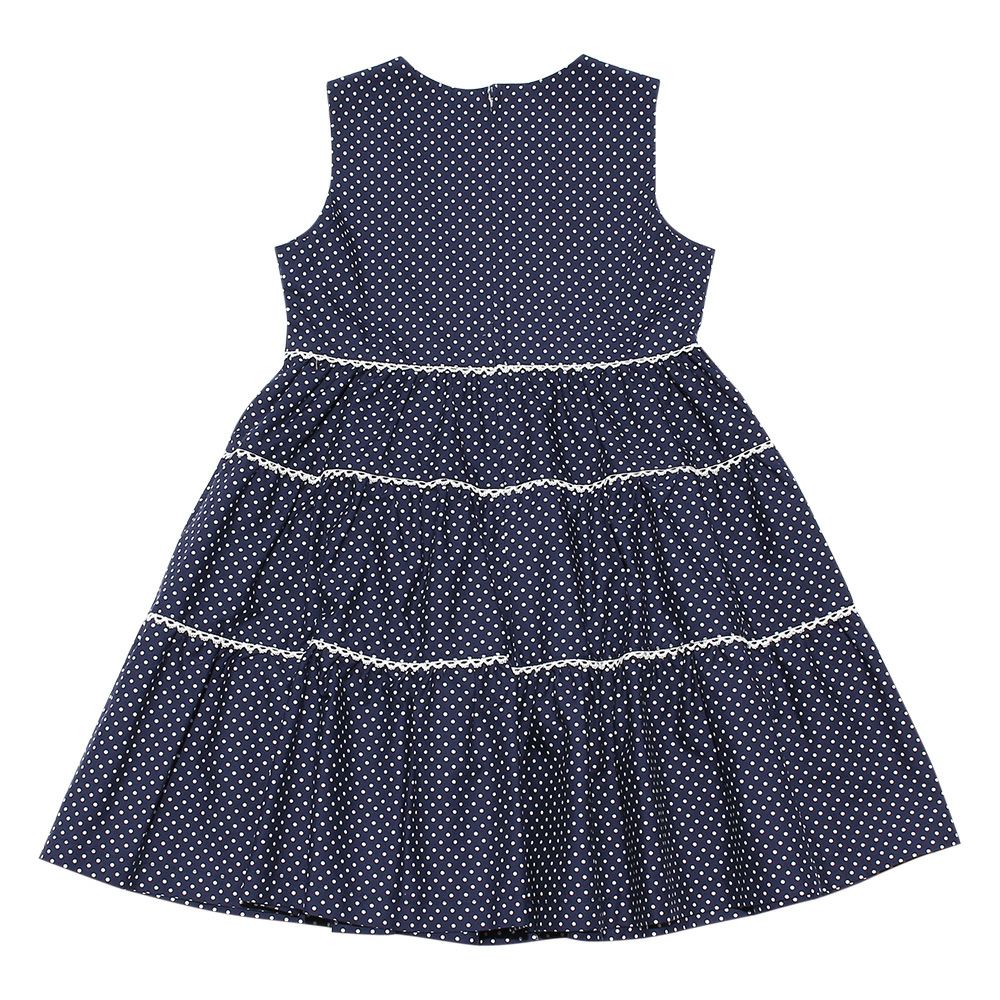 Japanese cotton 100 % dot pattern lace dress Navy back