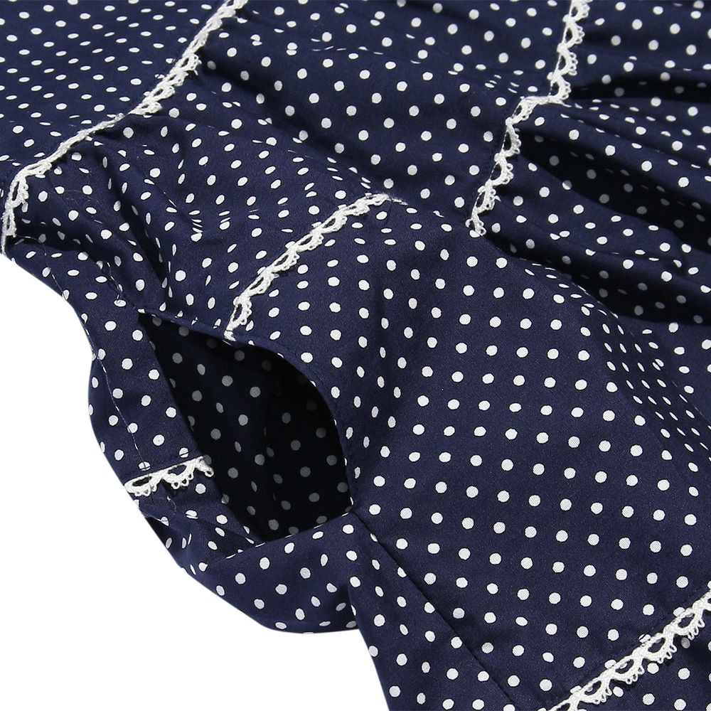 Japanese cotton 100 % dot pattern lace dress Navy Design point 1