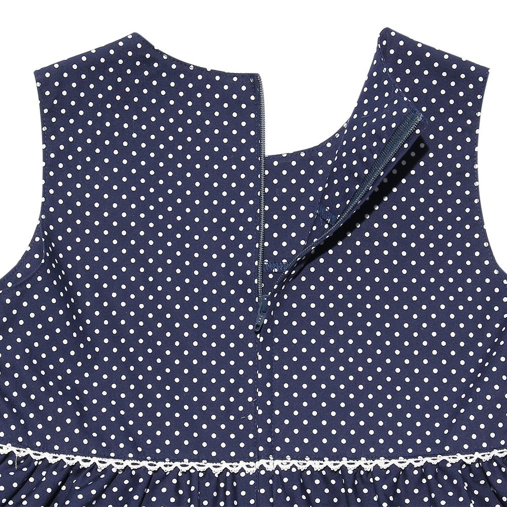 Japanese cotton 100 % dot pattern lace dress Navy Design point 2