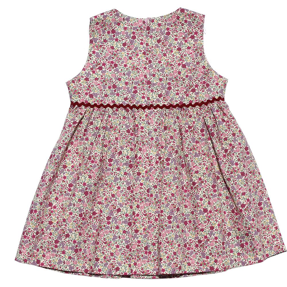 Baby clothes girl baby size Japanese cotton 100 % small flower pattern dress with ribbon (02) back