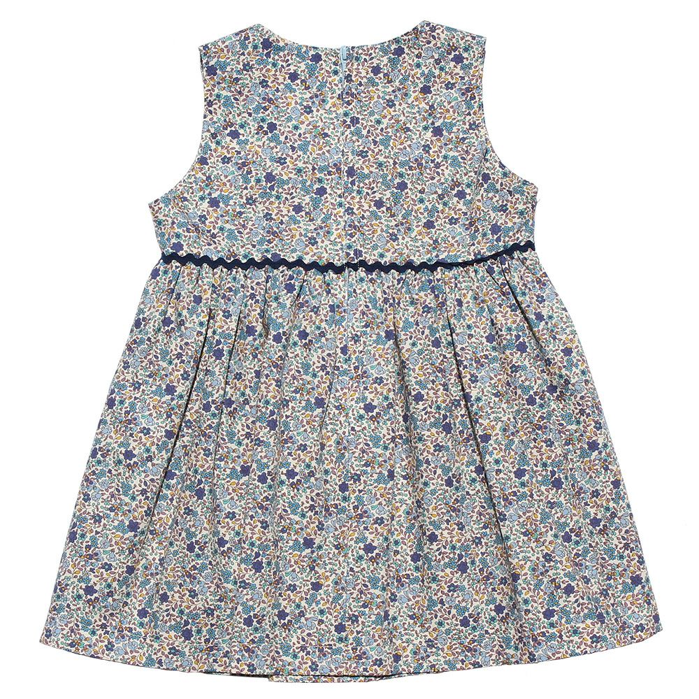 Baby clothes girl baby size Japanese cotton 100 % small flower pattern dress with ribbon dress blue (61) back