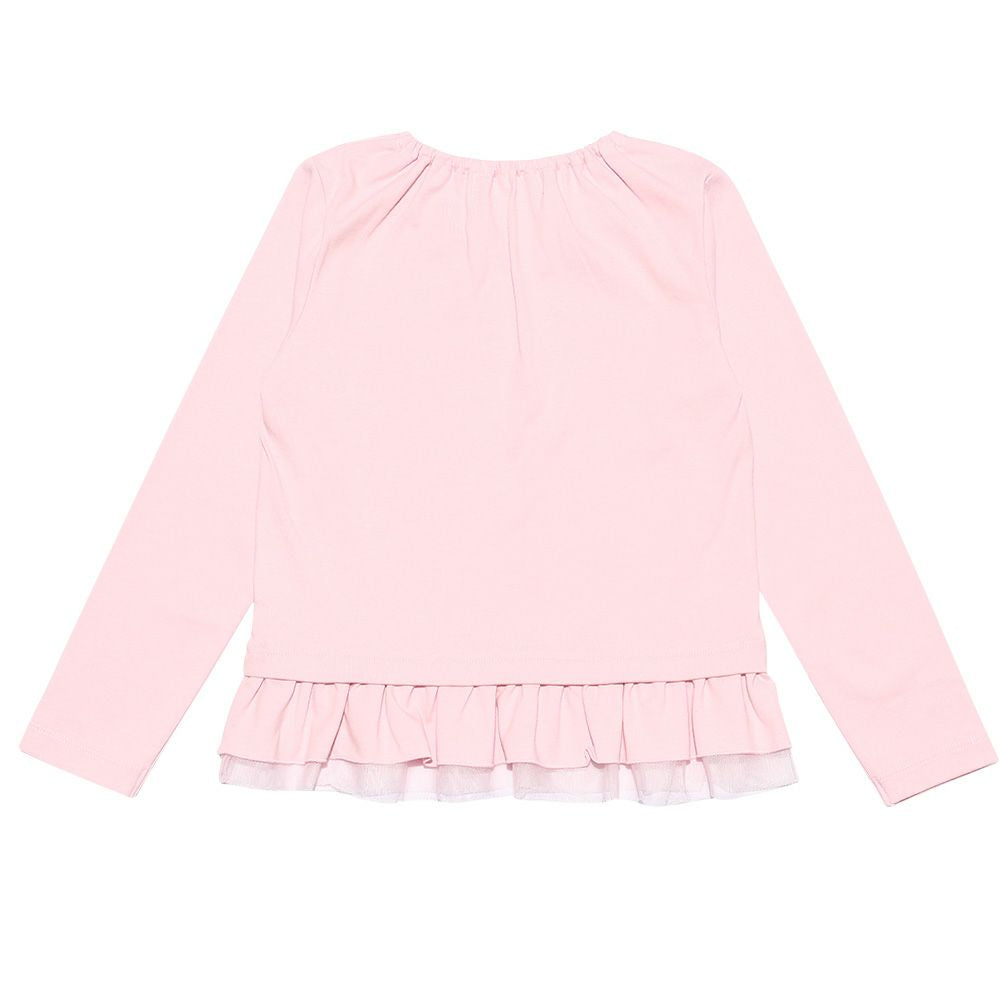 Children's clothing girl 100 % cotton floral ribbon & tulle frilled T -shirt pink (02) back