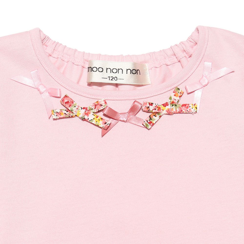 Children's clothing girl 100 % cotton floral ribbon & tulle frilled T -shirt pink (02) Design point 1