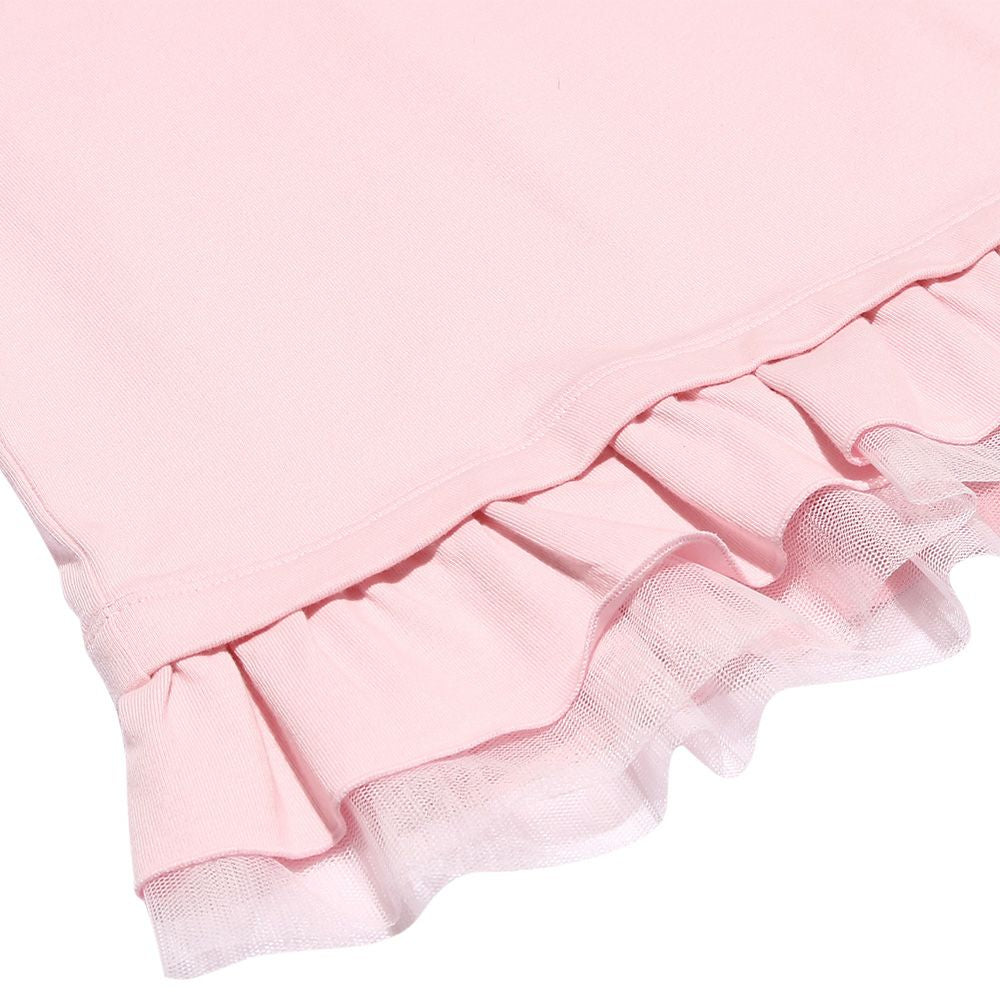 Children's clothing girl 100 % cotton floral ribbon & tulle frilled T -shirt pink (02) Design point 2