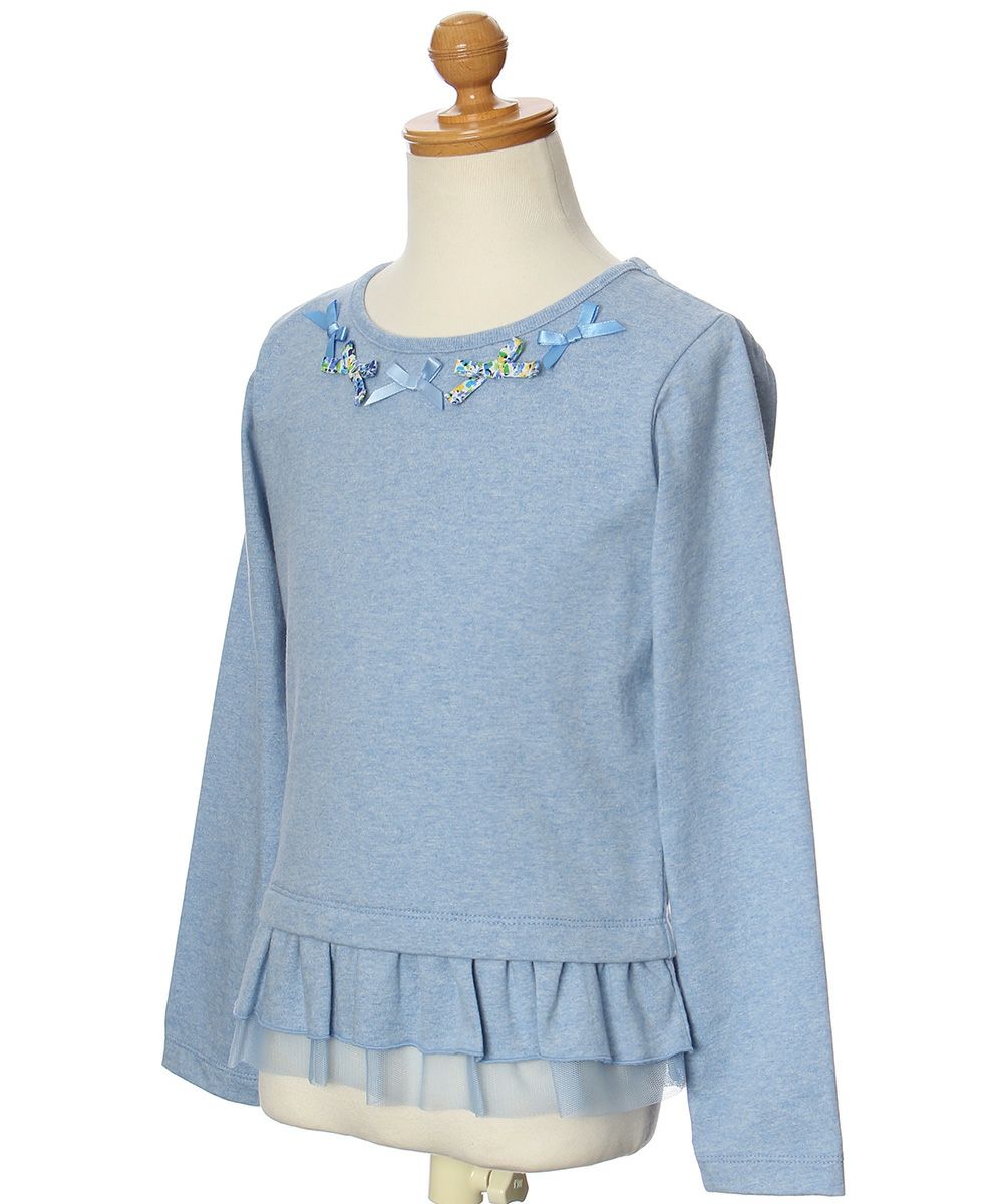 Children's clothing girl 100 % cotton floral ribbon & tulle frilled T -shirt blue (61) torso