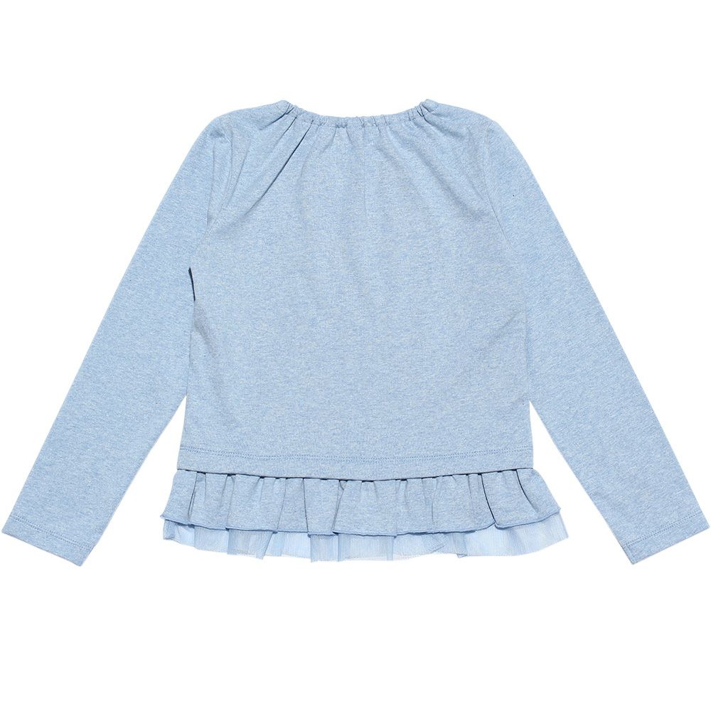 Children's clothing girl 100 % cotton floral ribbon & tulle frilled T -shirt blue (61) back