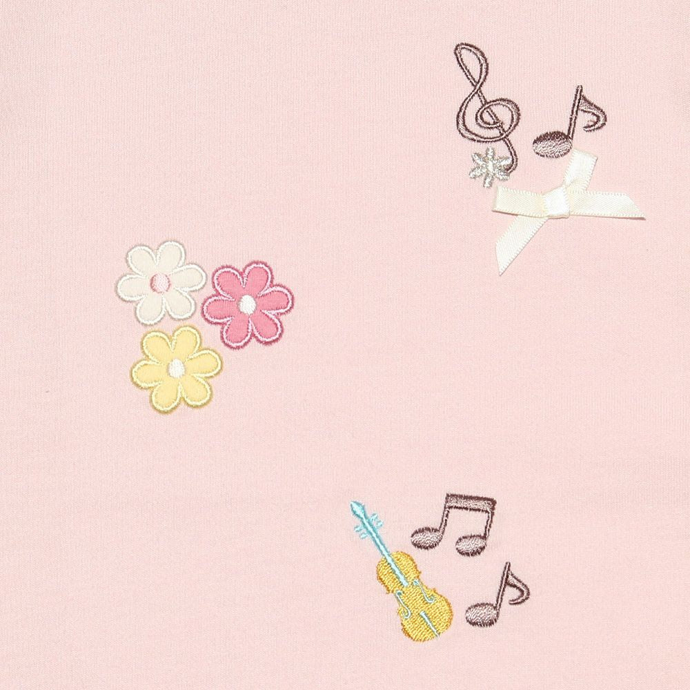 Baby clothes girl baby size 100 % cotton note & flower motif T -shirt pink (02) Design point 1