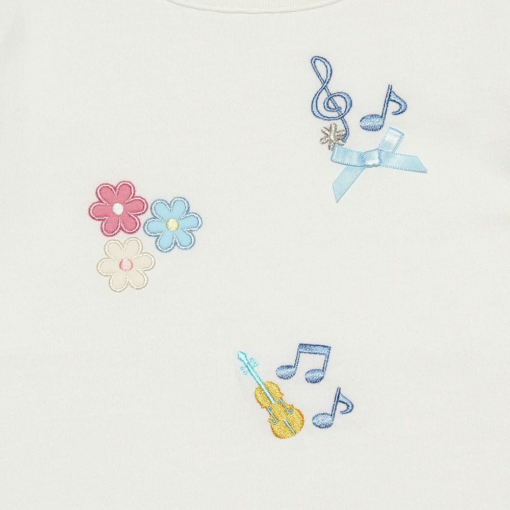 Baby Clothing Girl Baby Size 100 % Cotton Musical Slaw & Flower Motif T -shirt Off White (11) Design Point 1