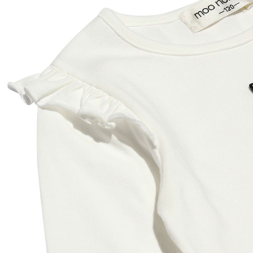 Children's clothing girl 100 % cotton girl print ribbon & frilled T -shirt off -white (11) Design point 2