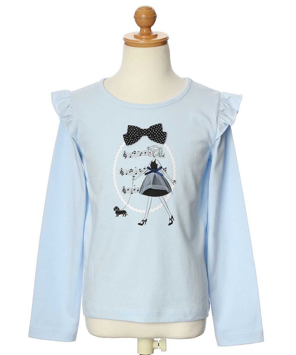 Children's clothing girl 100 % Cotton Girl Print Ribbon & Fluff with T -shirt Blue (61) Torso