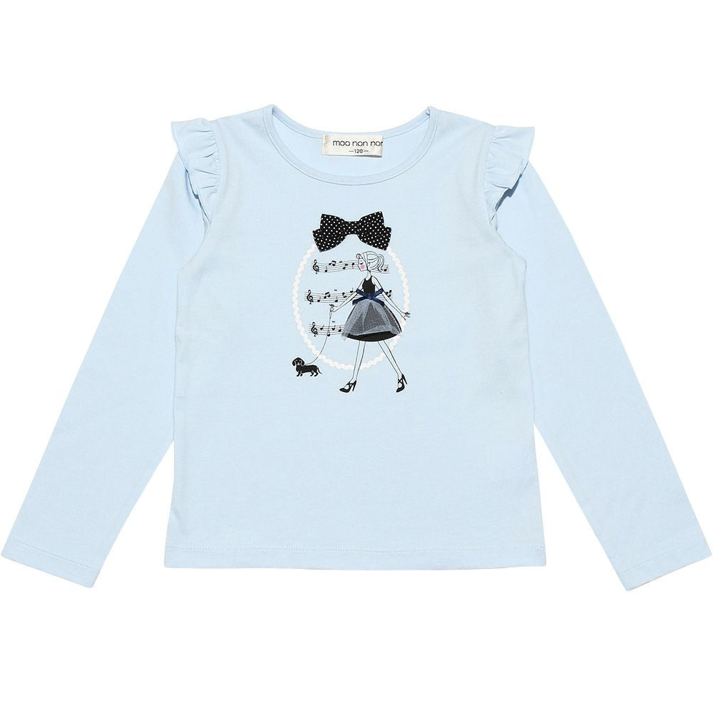Children's clothing girl 100 % Cotton Girl Print Ribbon & Fluff with T -shirt Blue (61)