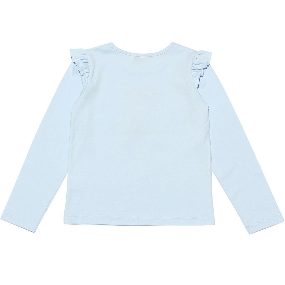 Children's clothing girl 100 % Cotton Girl Print Ribbon & Fluff with T -shirt Blue (61) back