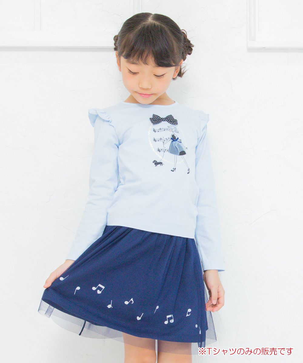 Children's clothing girl 100 % Cotton Girl Print Ribbon & Fluff with T -shirt Blue (61) Model Image 1
