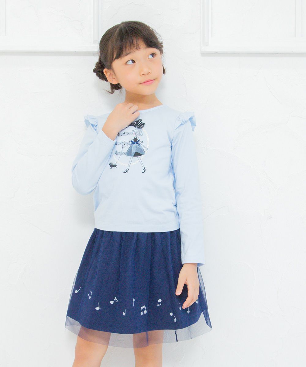 Children's clothing girl 100 % Cotton Girl Print Ribbon & Fluff with T -shirt Blue (61) Model Image 4