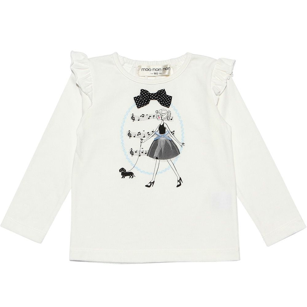 Baby Clothing Girl Baby Size Girl Print Ribbon & Fluff with T -shirt Off White (11) Front