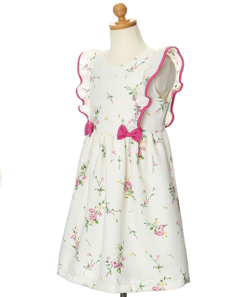 Japanese floral pattern ribbon & frill & lining dress Pink torso