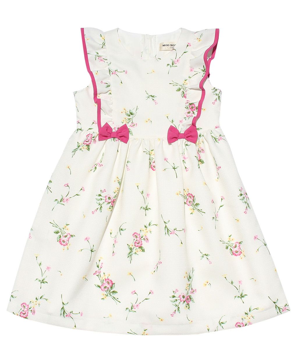 Japanese floral pattern ribbon & frill & lining dress Pink front