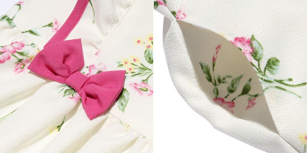 Japanese floral pattern ribbon & frill & lining dress Pink Design point 1
