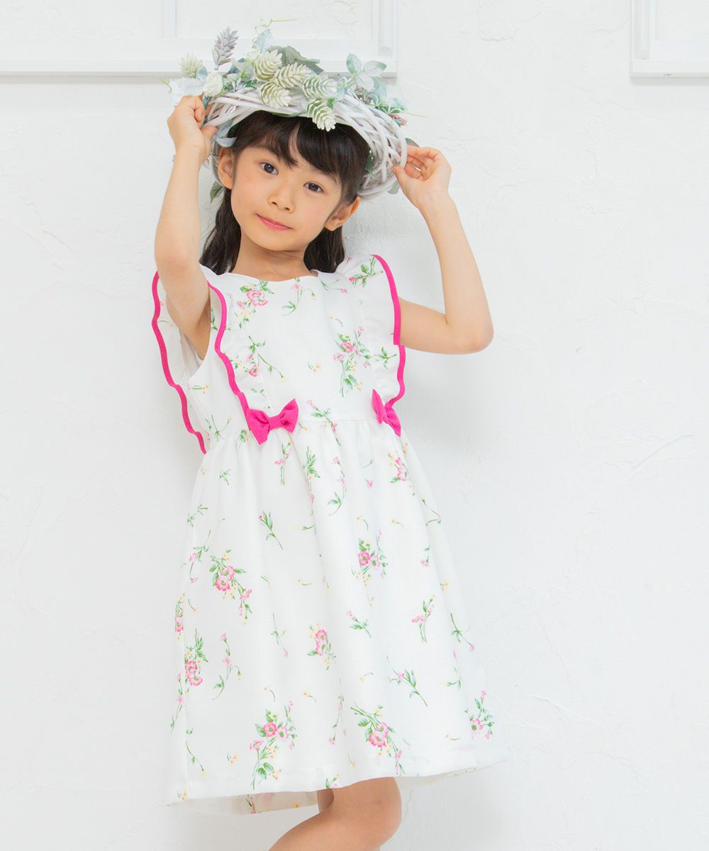 Japanese floral pattern ribbon & frill & lining dress Pink model image 2