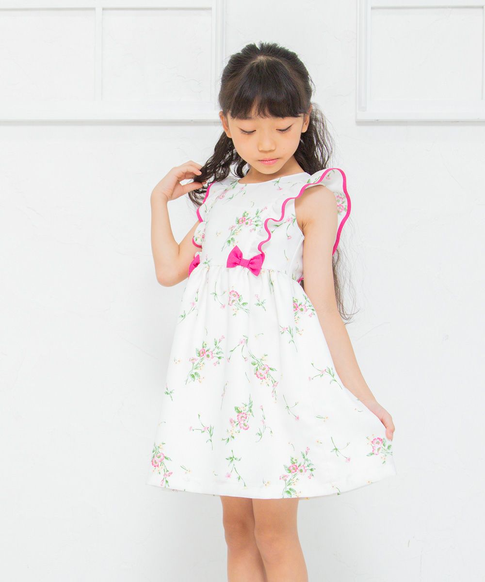 Japanese floral pattern ribbon & frill & lining dress Pink model image 3
