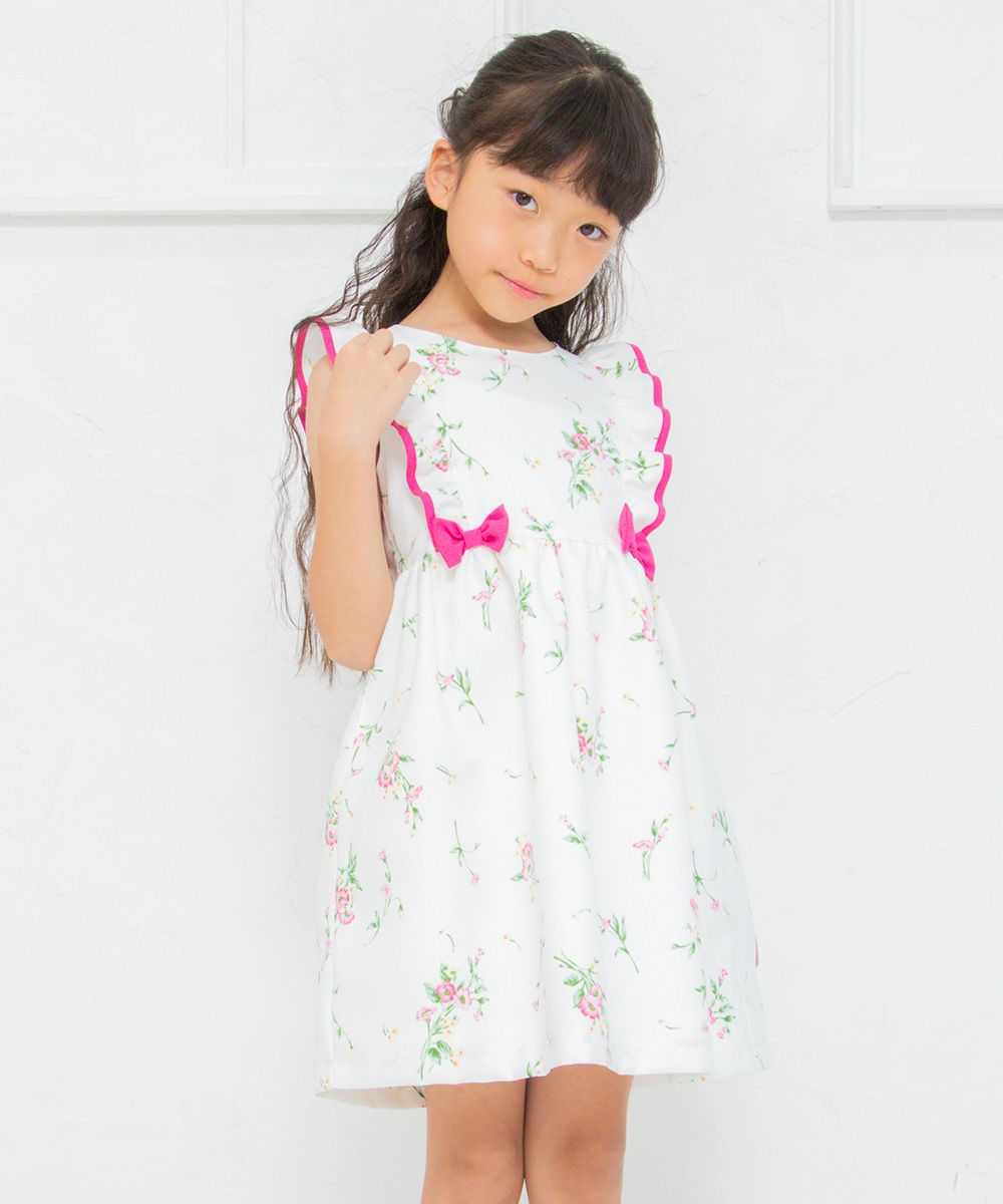 Japanese floral pattern ribbon & frill & lining dress Pink model image 4