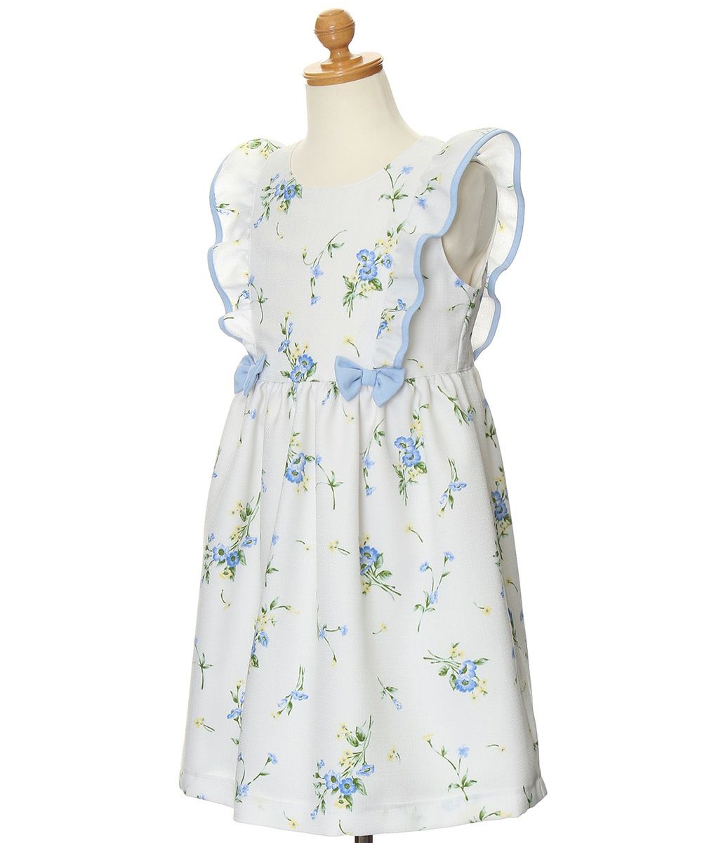 Japanese floral pattern ribbon & frill & lining dress Blue torso