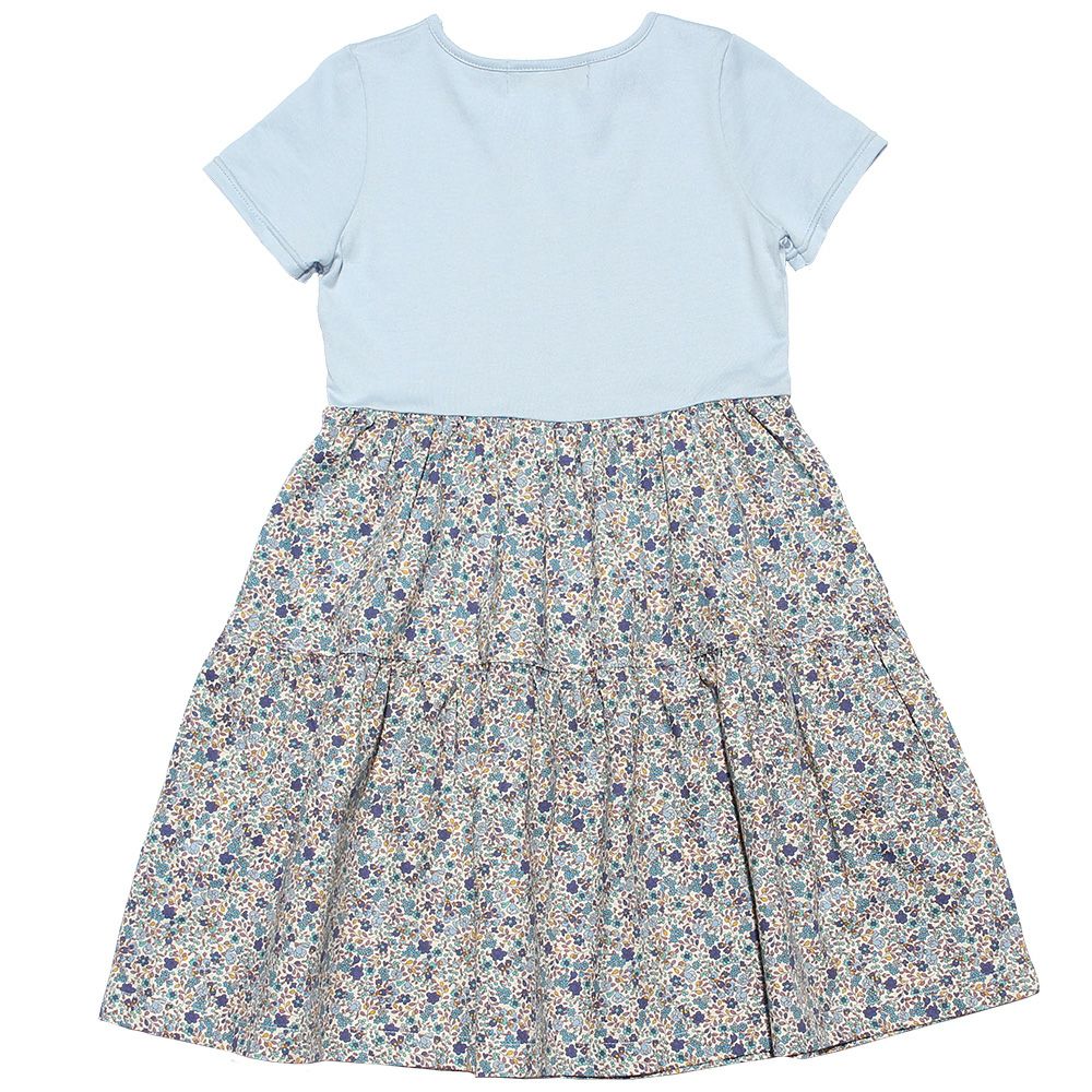 Children's clothing girl 100 % cotton product floral docking dress blue (61) back