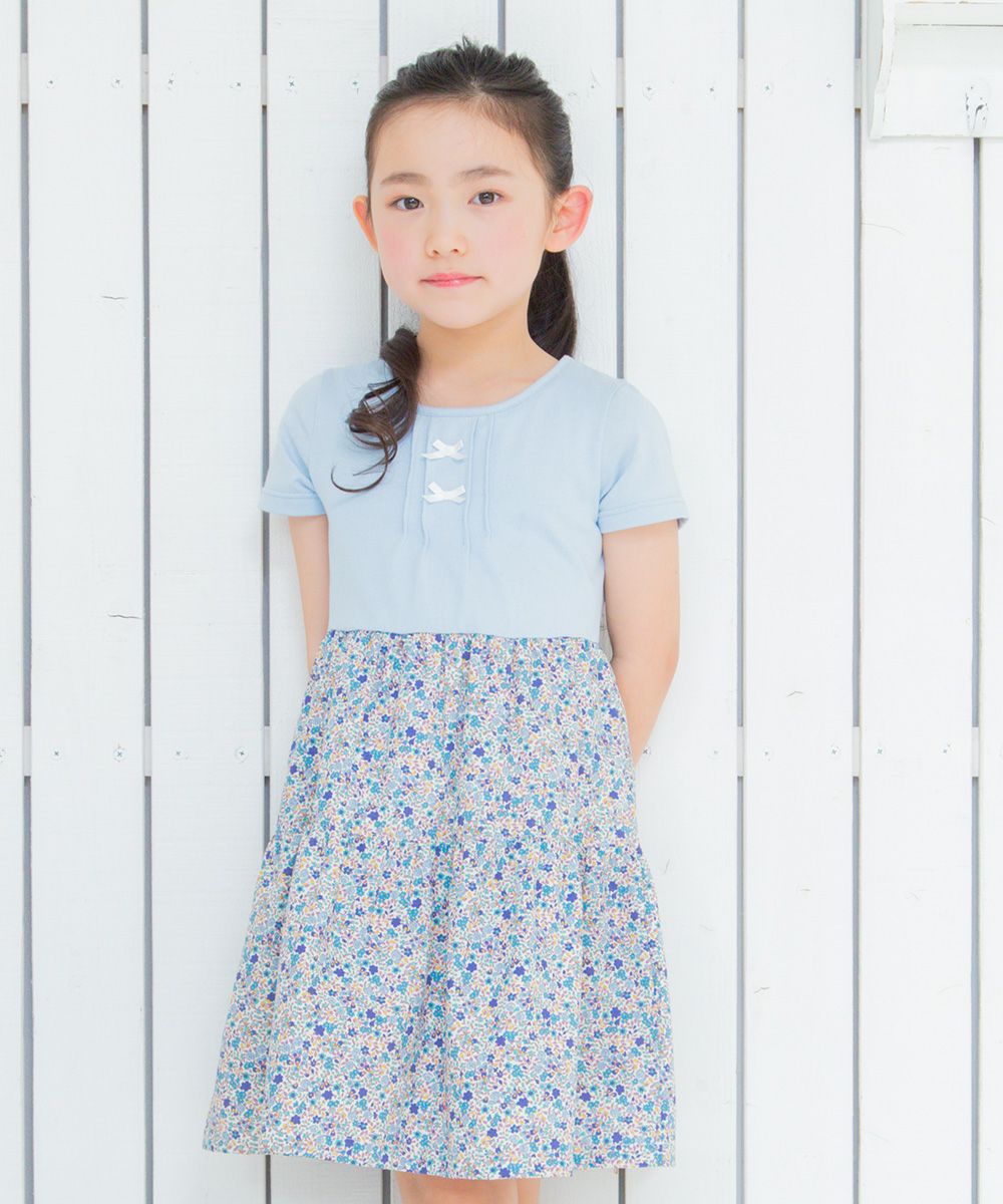 Children's clothing girl 100 % cotton product floral docking dress blue (61) Model image up