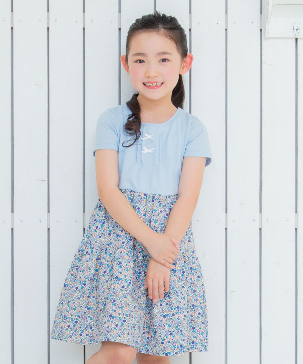Children's clothing girl 100 % cotton product floral docking dress blue (61) model image 1